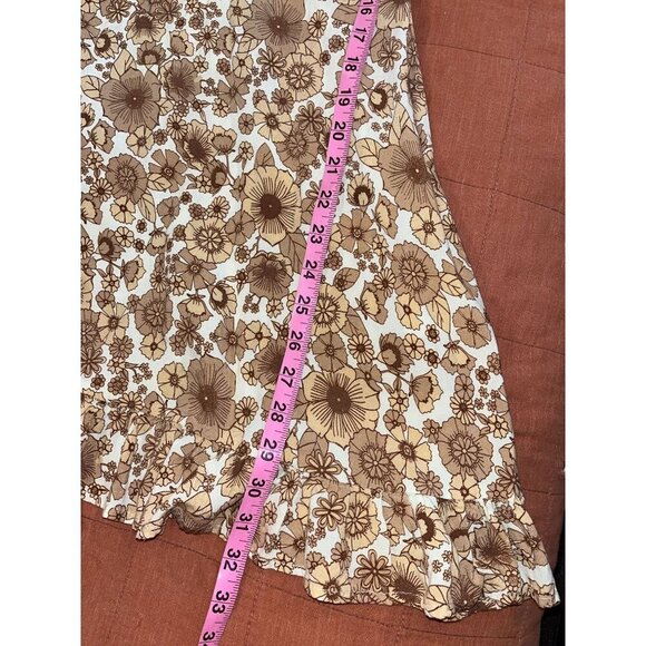 Faithfull The Brand Beige Balloon Sleeves Back Zipper Floral Mini Dress Women's - Picture 6 of 8